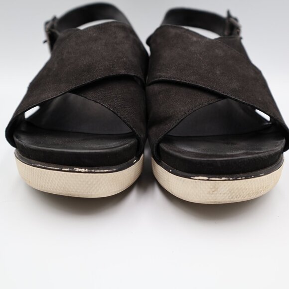 Eileen Fisher Good Slingback Wedge Criss-Cross Black Leather Sandals Size 9 - Picture 3 of 8